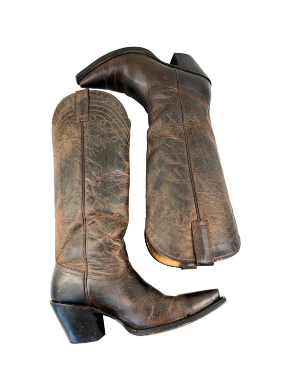 Shyanne Brown Distressed Leather Western Heeled Boots